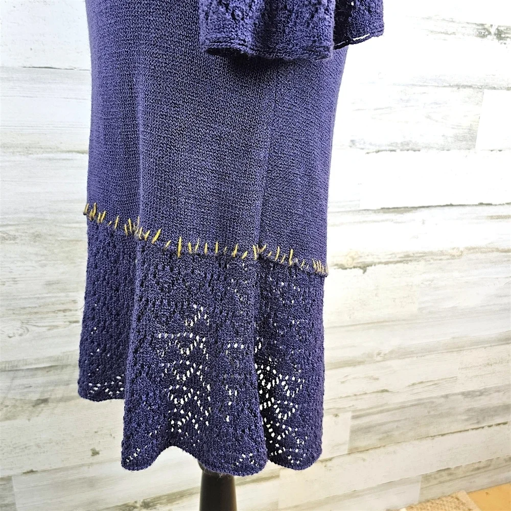 Free People Crochet Knit Flare Sleeve Mini Dress S Purple Boho Romantic Fairy